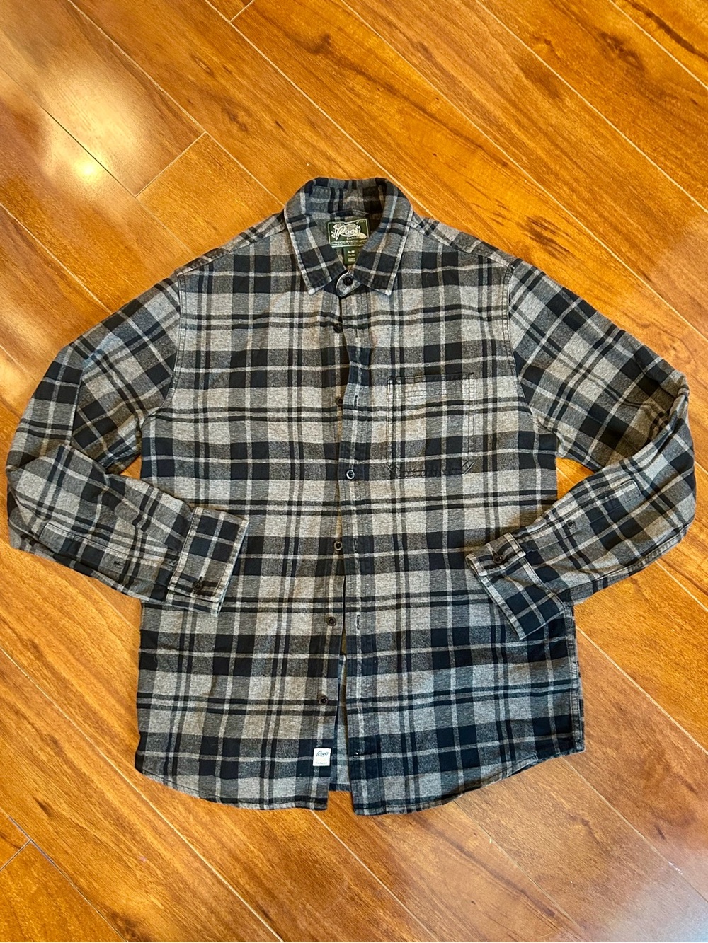 Roots Black Grey Plaid Flannel Shirt
